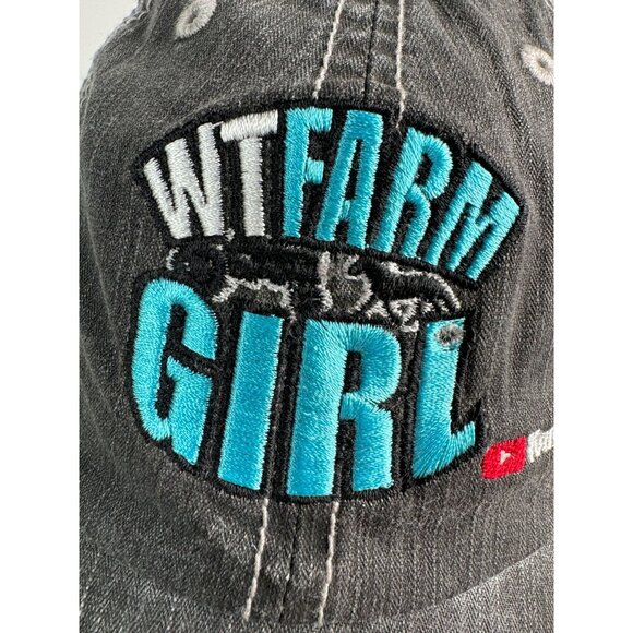 WT Farm Girl Distressed Trucker Hat YouTube Logo Embroidered Adjustable One Size - Picture 5 of 16
